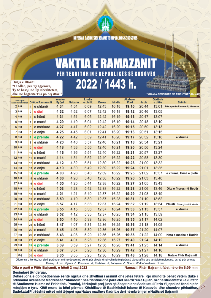 Vaktija E Ramazanit 2022 – Bashkësia Islame E Kosovës