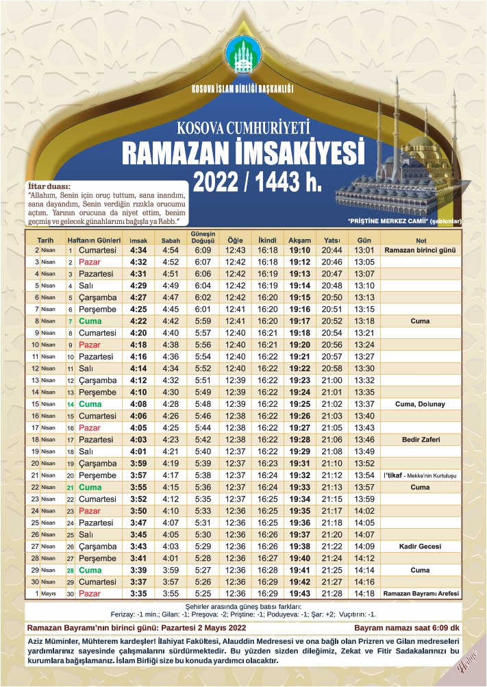 Vaktija E Ramazanit 2022 – Bashkësia Islame E Kosovës